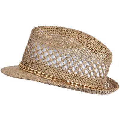 Girls gold straw hat